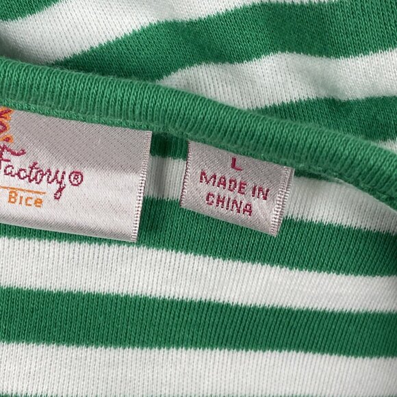 Quacker Factory Top Womens Size Large Green Striped Rhinestone Cross Lace Sleeve - Picture 9 of 14